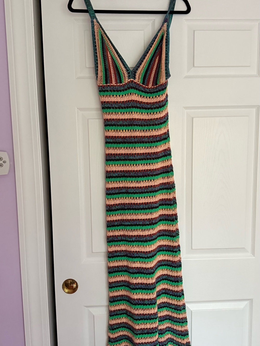 Zara Striped Crochet Maxi Dress in Green, Pink, Cream